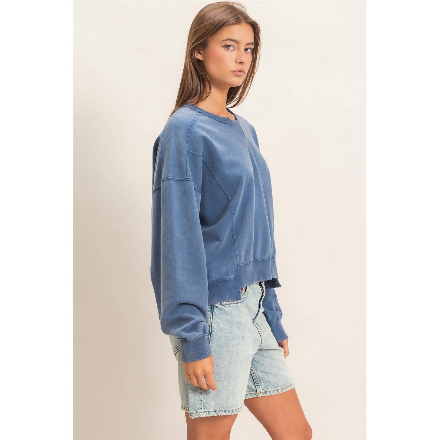 Acid Wash Seam Detail Crew Neck Sweatshirt