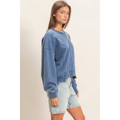 Acid Wash Seam Detail Crew Neck Sweatshirt