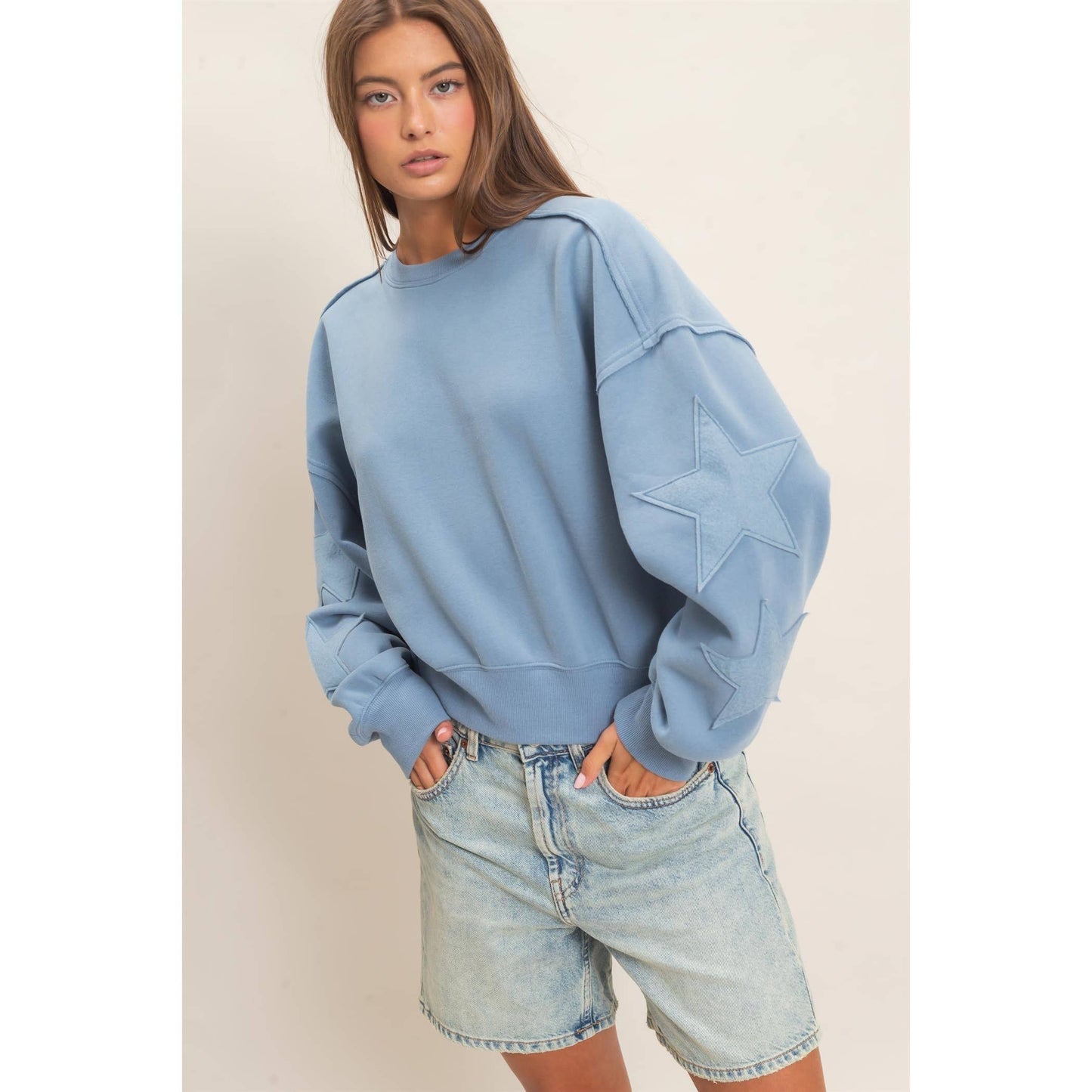 Star Patch Sleeve Sweatshirt