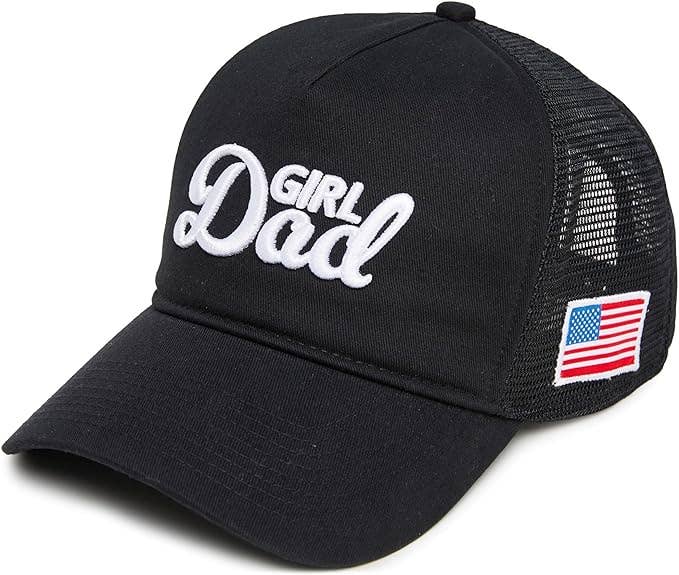 5 Panel 3D Embroidery Trucker Hat: Girl Dad (Black)