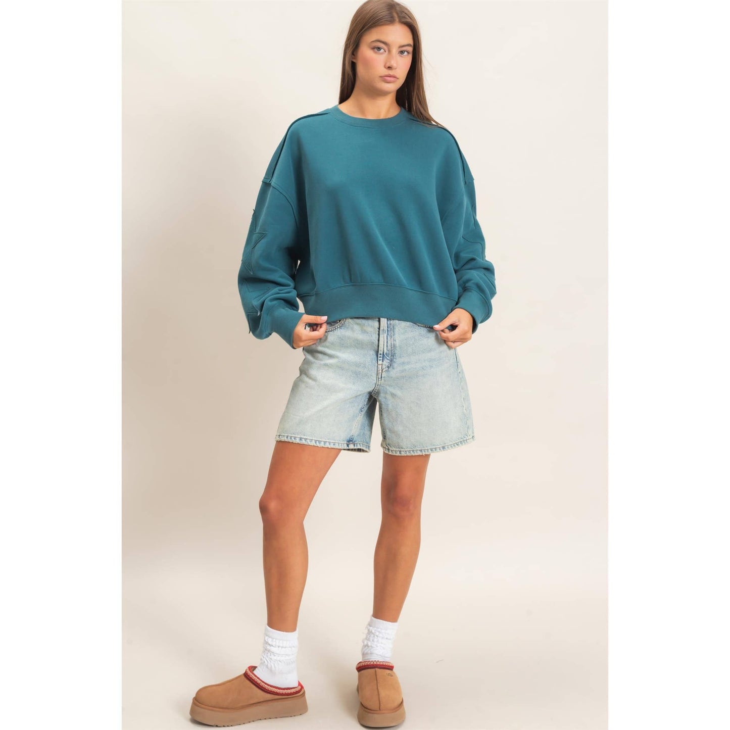 Star Patch Sleeve Sweatshirt