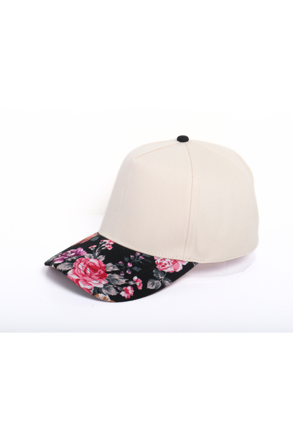 Floral Print Brim 5 Panel Two Tone Baseball Cap