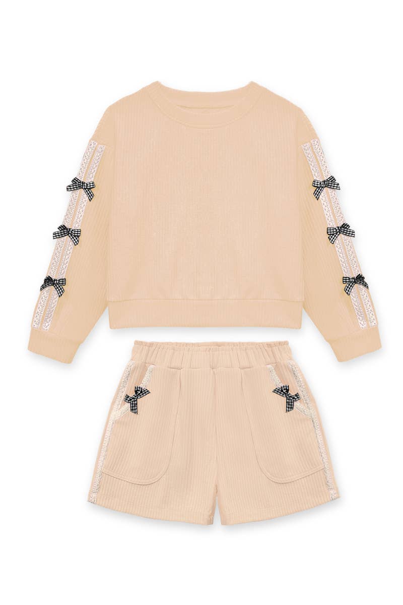 GKSS-Q26-38283B Girl's Knit Ribbed  Pullover & Short Set