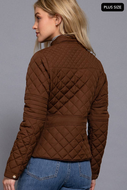 [PLUS SIZE] Suede Piping Detail Rib Quilted Padding Jacket