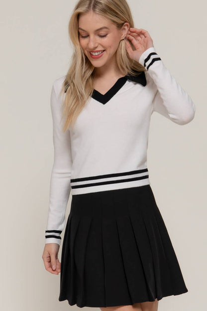 Long Sleeve Stripe Polo Sweater
