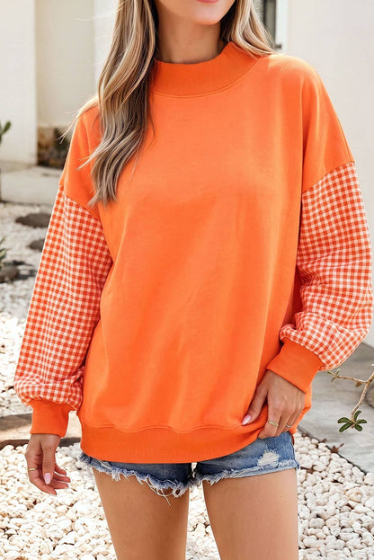 F/W26 NEW Plaid Sleeve Colorblock Mock Neck Sweatshirt| S-4X