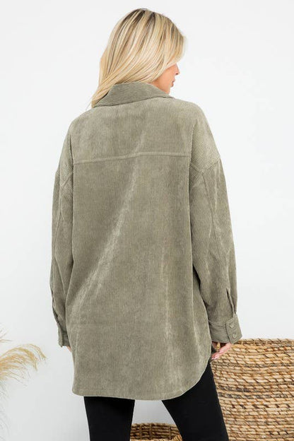 Oversized 4 Pockets Corduroy Shacket
