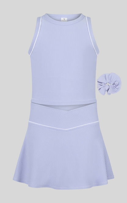 Little Girl Rib Tank Top and Crossover Skorts with Piping