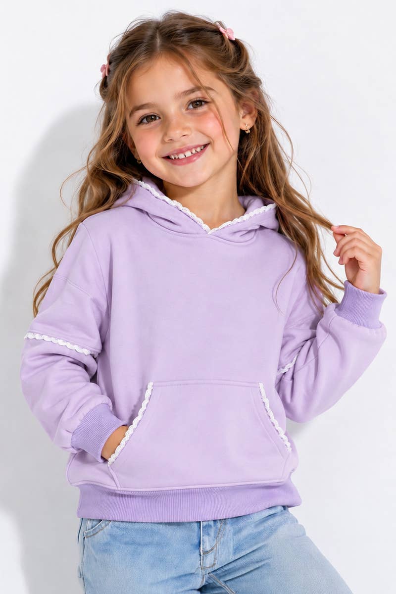 GKJ-Q27-38877B-LIL Girl's Pullover Hoodie w/ Crochet Trim