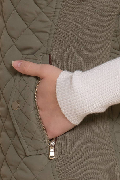 Suede Piping Detail Rib Quilted Padding Vest
