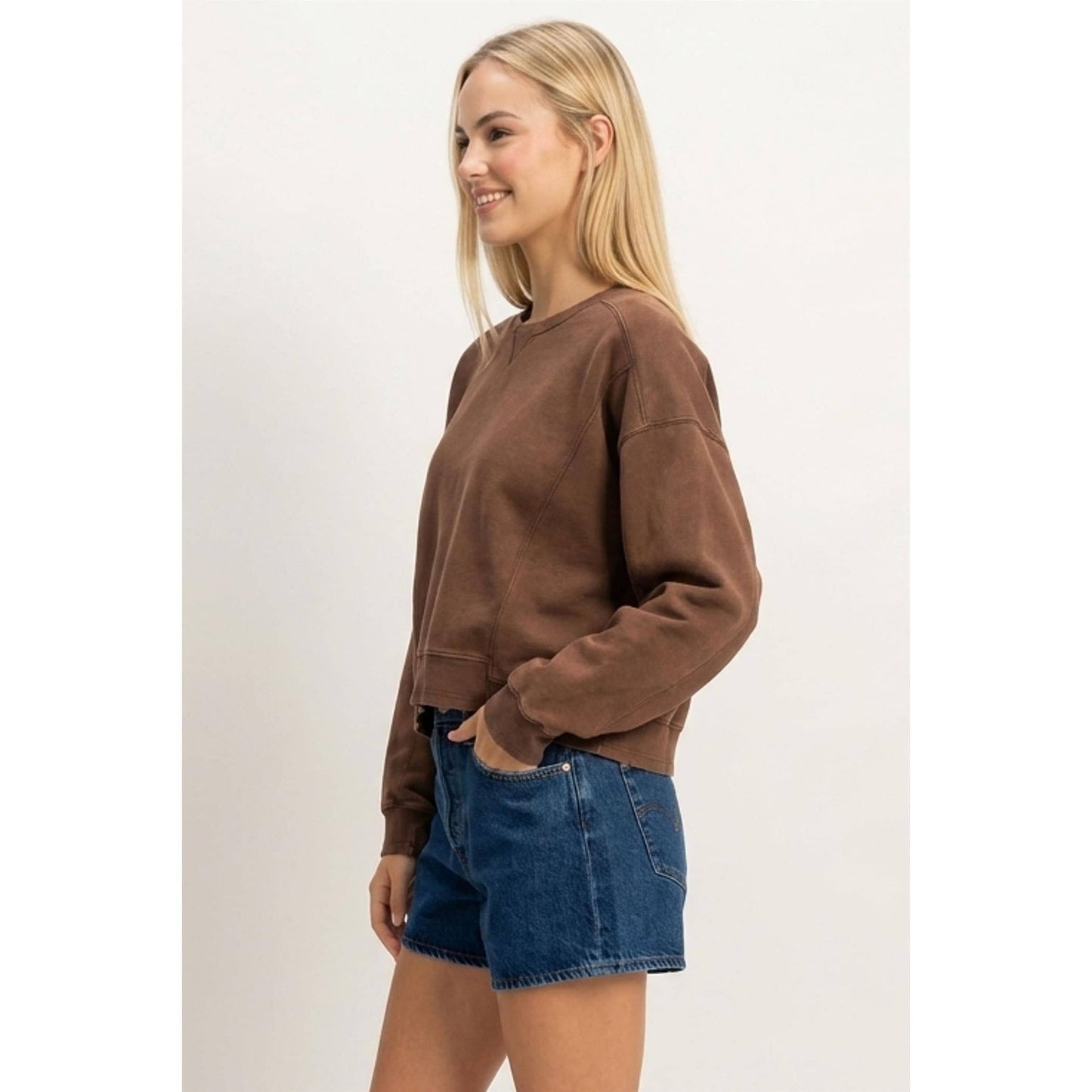Acid Wash Seam Detail Crew Neck Sweatshirt