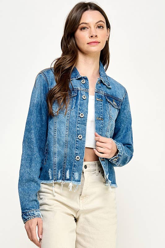 Plus Ladies Denim Jack with Distressed