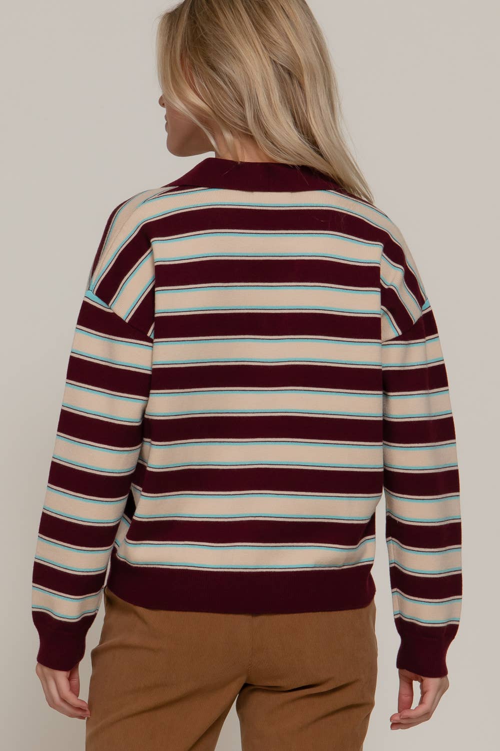 Long Sleeve Multi Stripe Polo Sweater