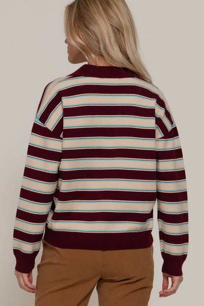 Long Sleeve Multi Stripe Polo Sweater