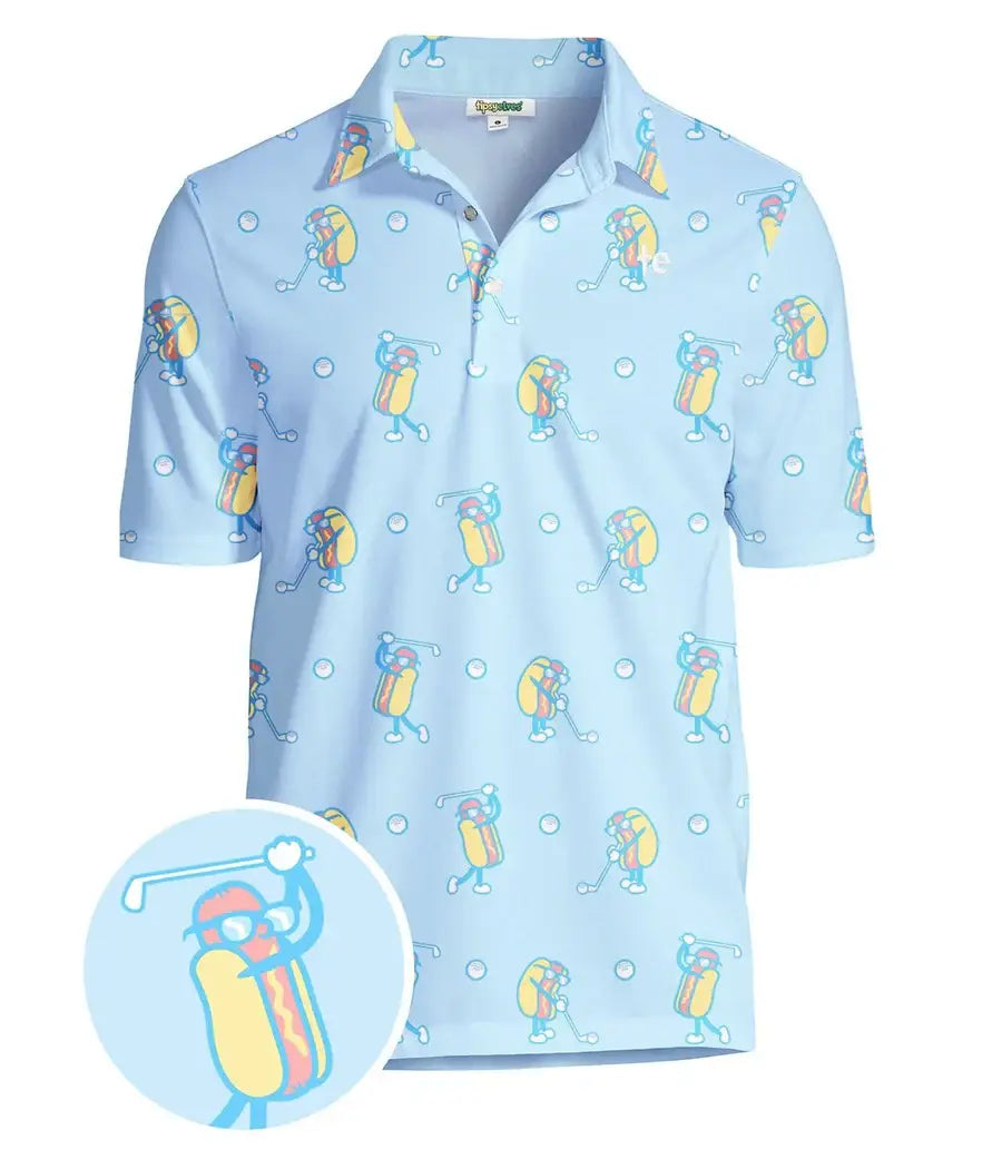 Sizzlin' Swing Men's Golf Shirt - Blue Hot Dog Golf Polo