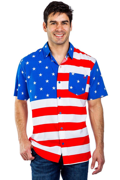 USA American Flag Men's Patriotic Button Down Shirt