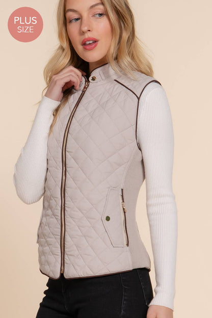 Suede Piping Quilted Padding Vest