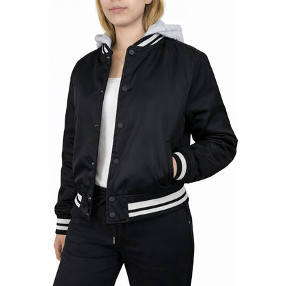 Women’s Hooded Varsity Jacket w/ Detachable Hood