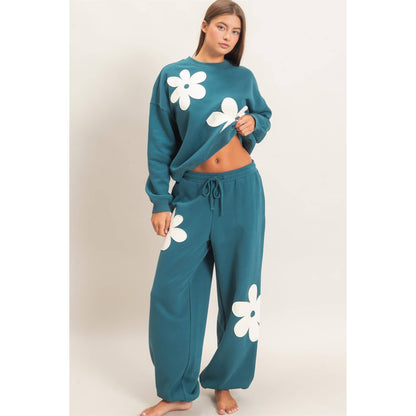 Floral Applique Drawstring Jogger Pants