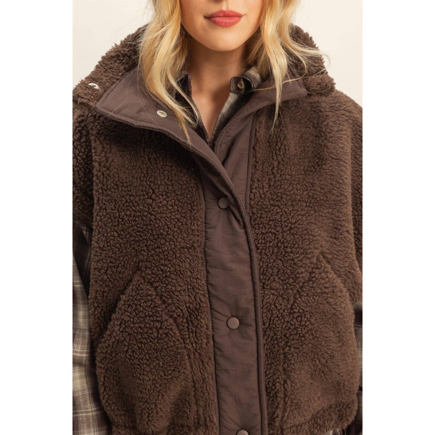 Cozy Mock Neck Sherpa Vest Jacket