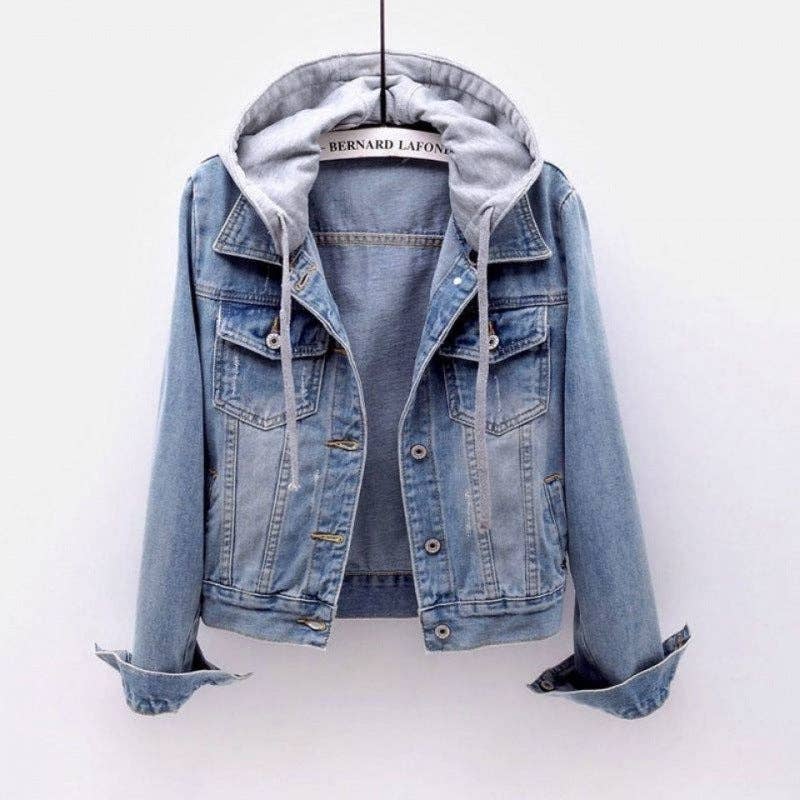 Women Casual Long Sleeve Denim Hoodie Jacket