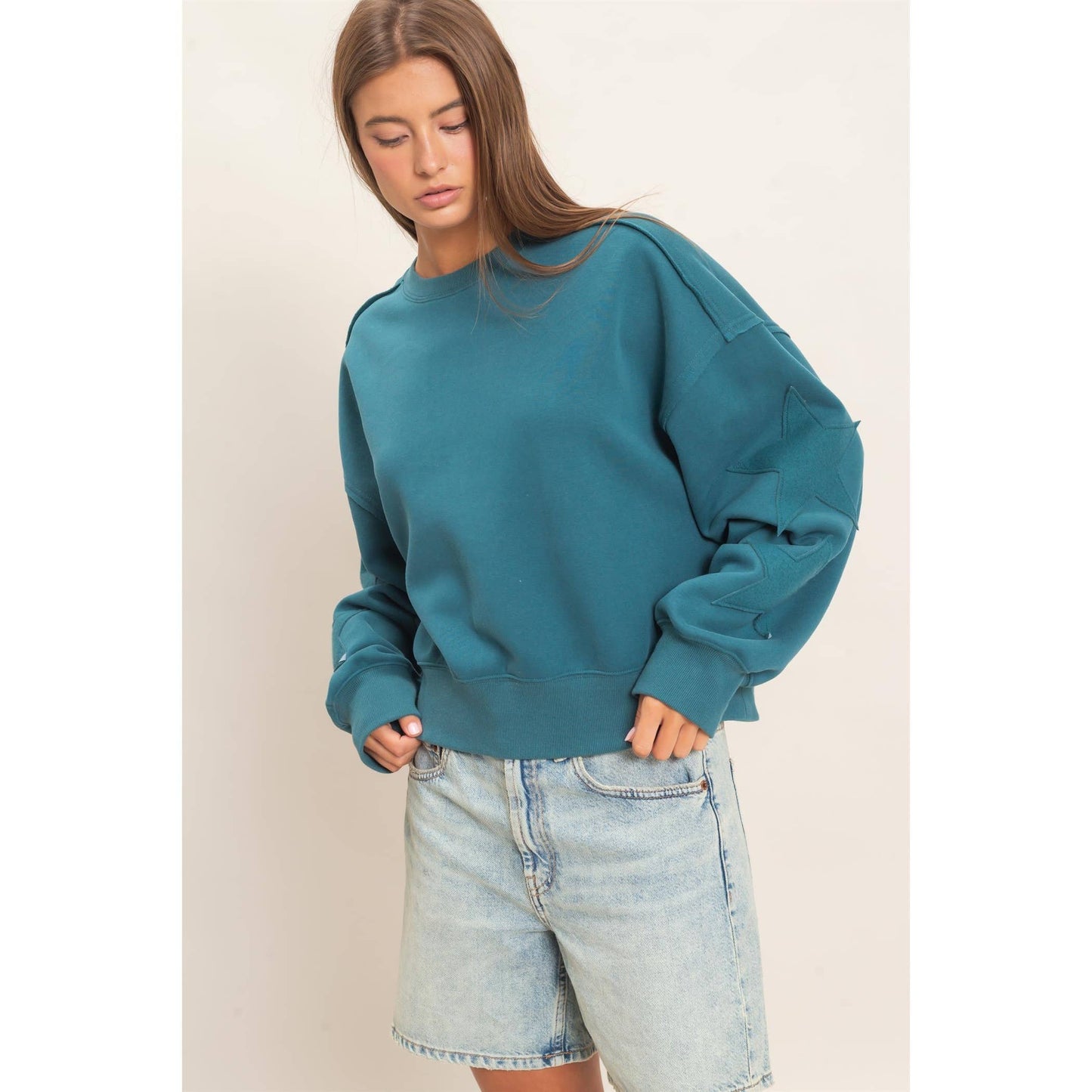Star Patch Sleeve Sweatshirt