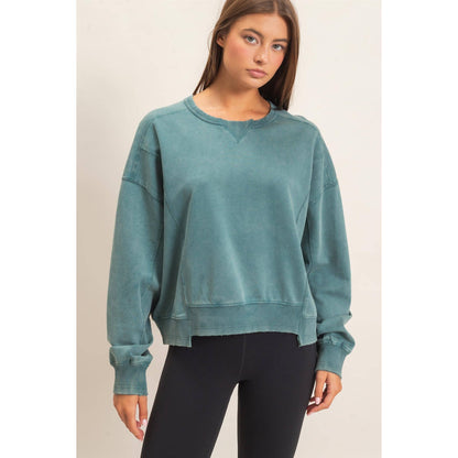 Acid Wash Seam Detail Crew Neck Sweatshirt