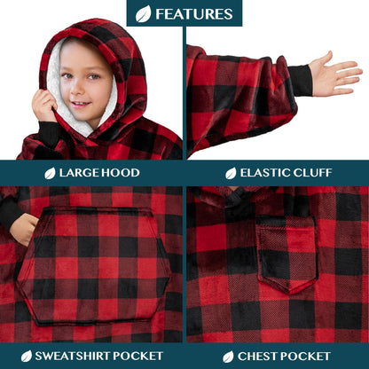 Kid's Chest Pocket Sherpa Hoodie Blanket - Kangaroo Pocket