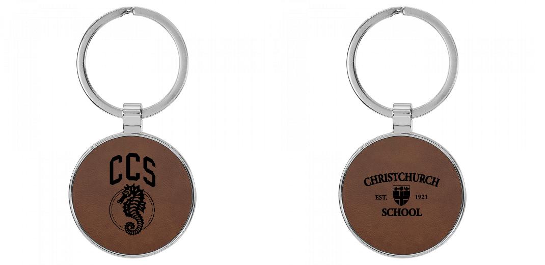 1 1/2&#34; Laserable Leatherette/Metal Round Keychain