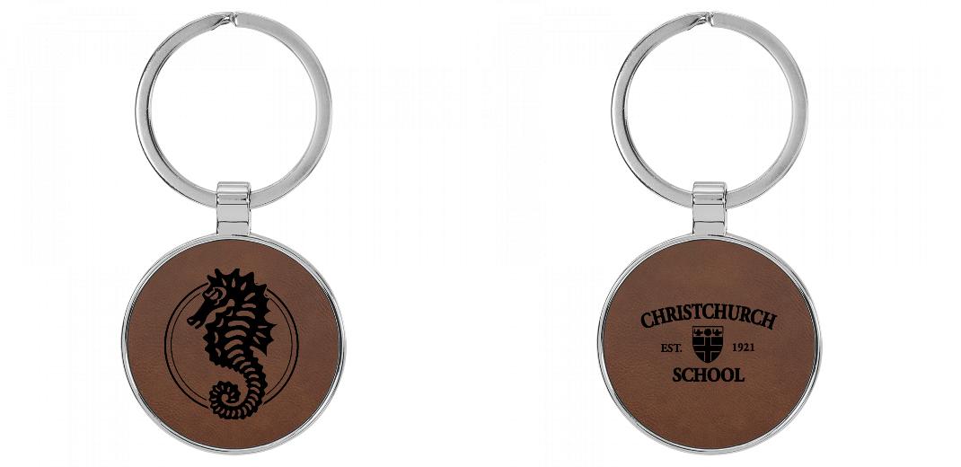 1 1/2&#34; Laserable Leatherette/Metal Round Keychain