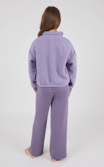 Tween Girls Trendy Contrast Sherpa Half Zip and Flare Pants
