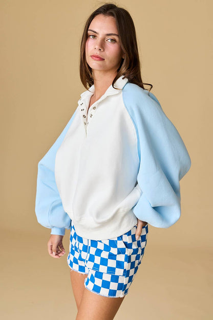 PT16060-1 - Snap Button Colorblock Varsity Rugby Pullover