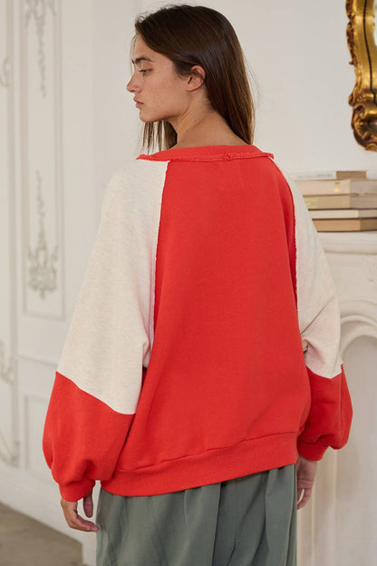 T2460 Contrast Detail French Terry Sweatshirt Top
