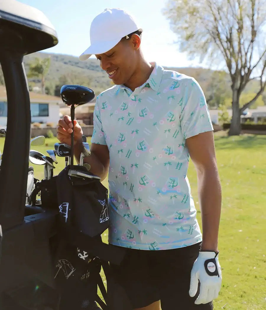 Golf Cart Gator Men's Golf Shirt - Green Alligator Golf Polo