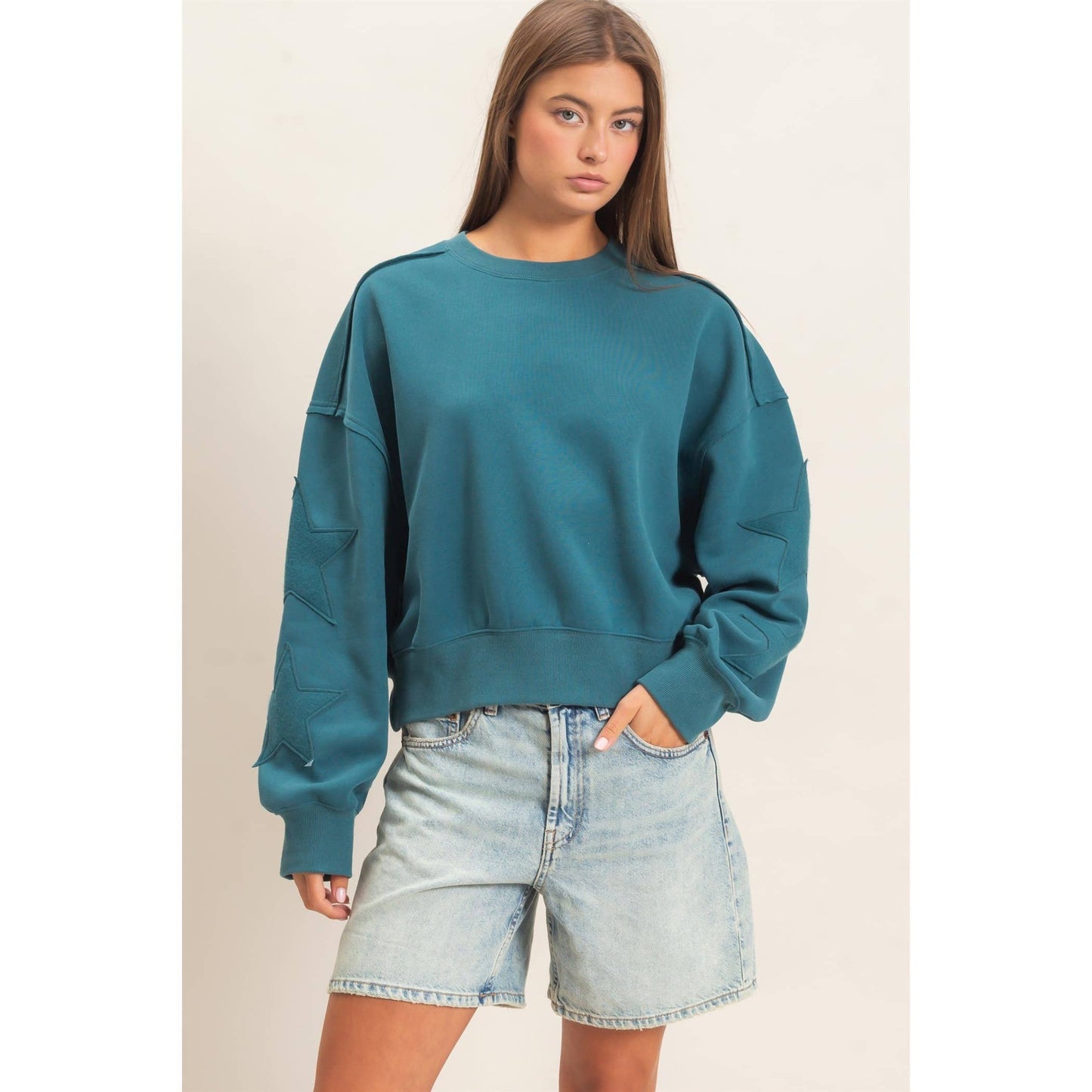 Star Patch Sleeve Sweatshirt