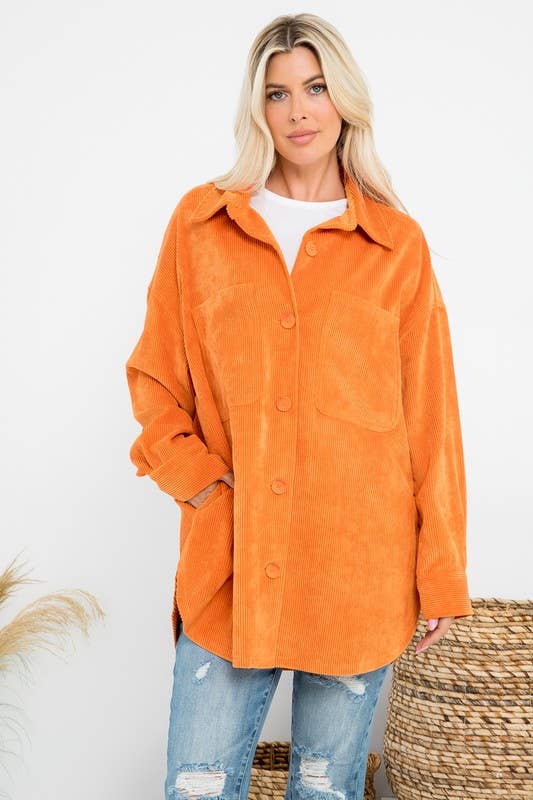 Oversized 4 Pockets Corduroy Shacket