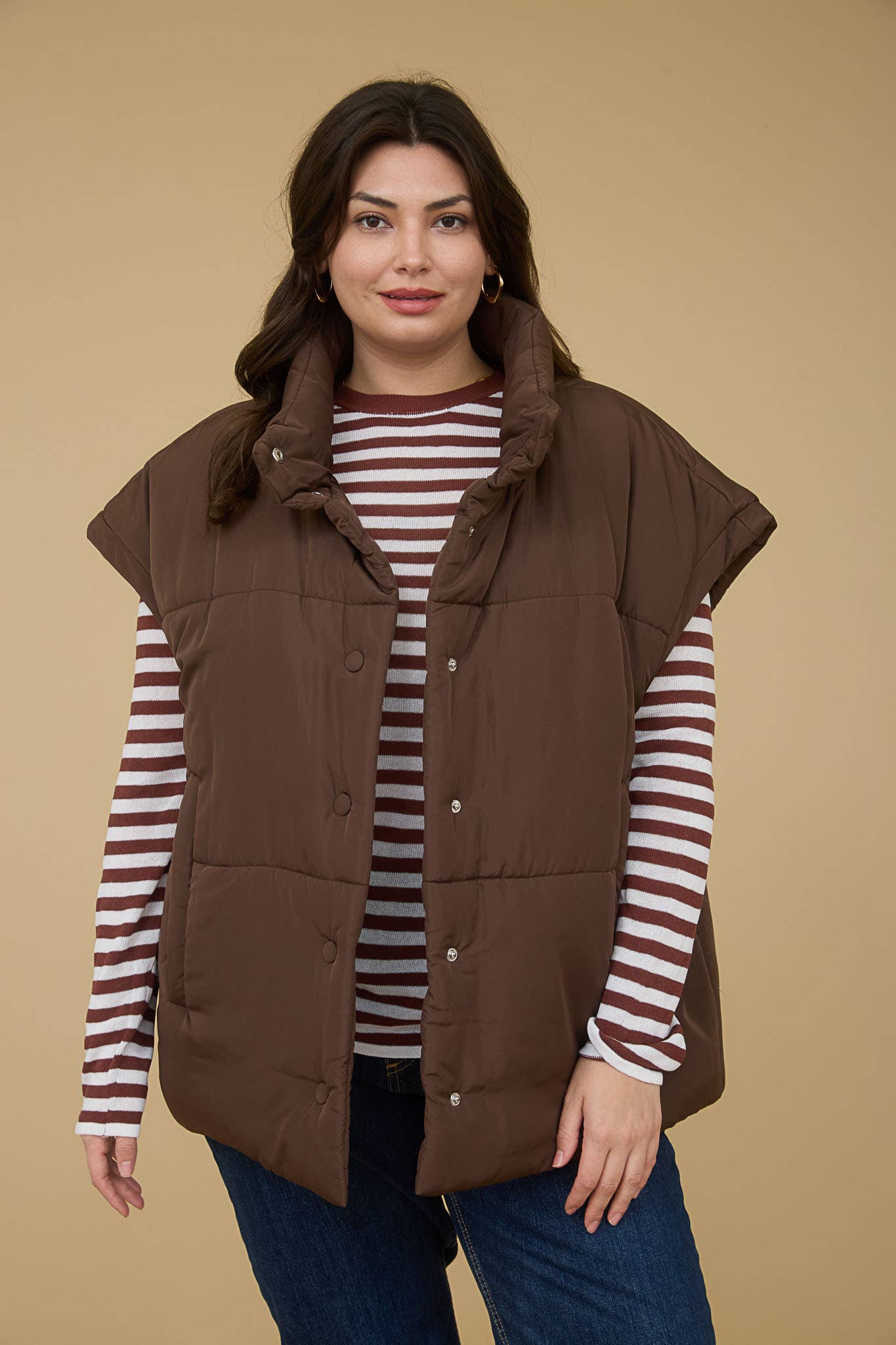 PLUS OVERSIZED SNAP BUTTON PUFFER VEST