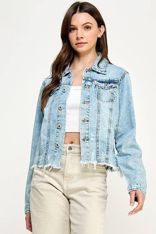 Plus Ladies Denim Jack with Distressed