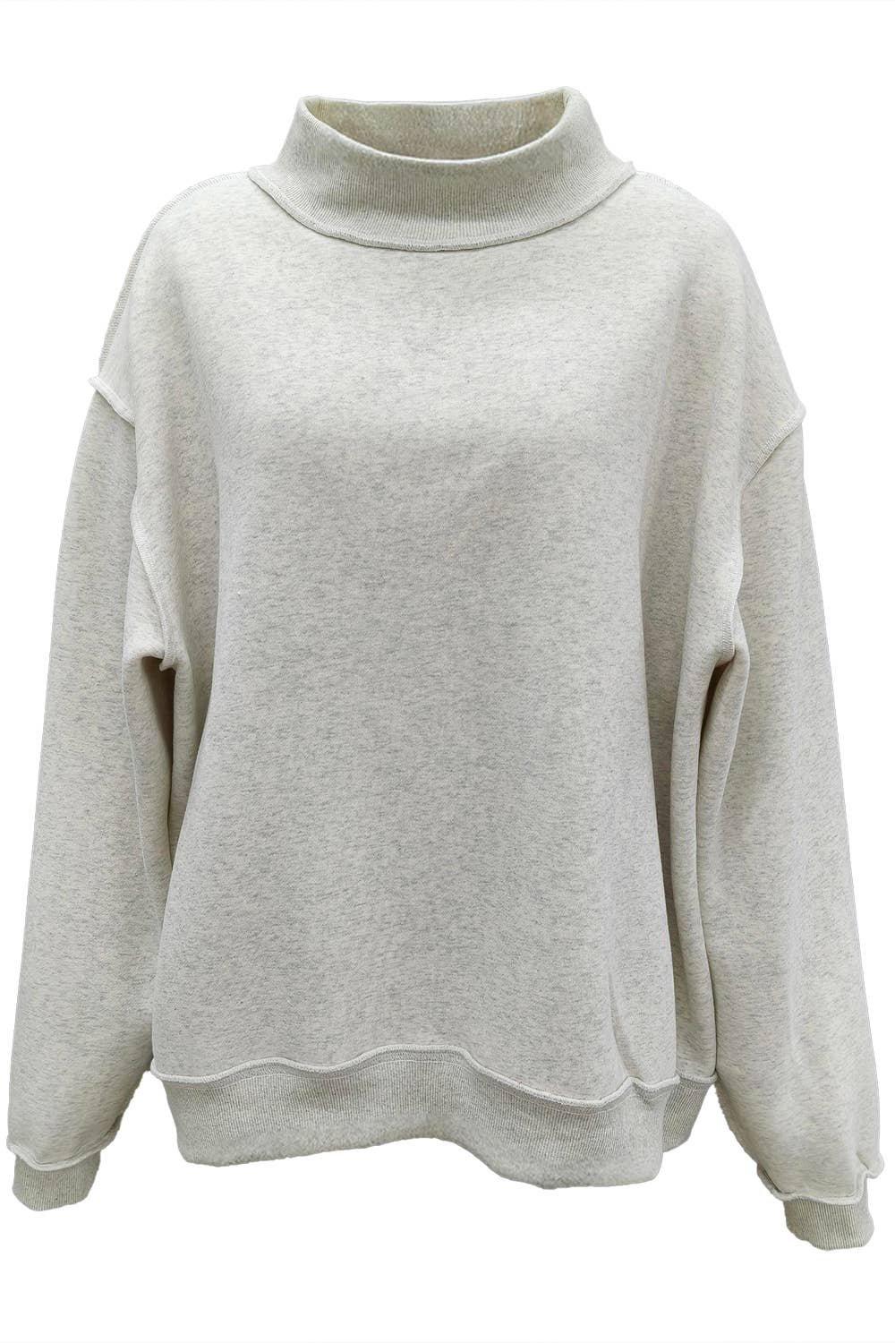 IT2594-BLANK2 Solid Reversible Mock Neck Sweatshirt Top