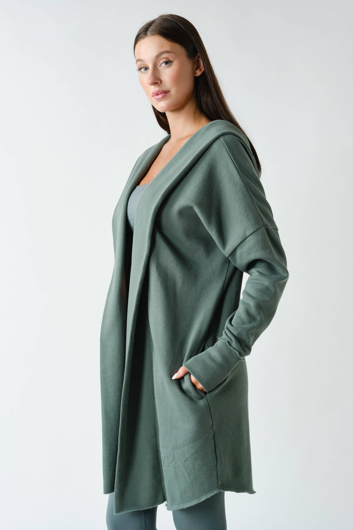 Open Front Longline Hoodie Cardigan