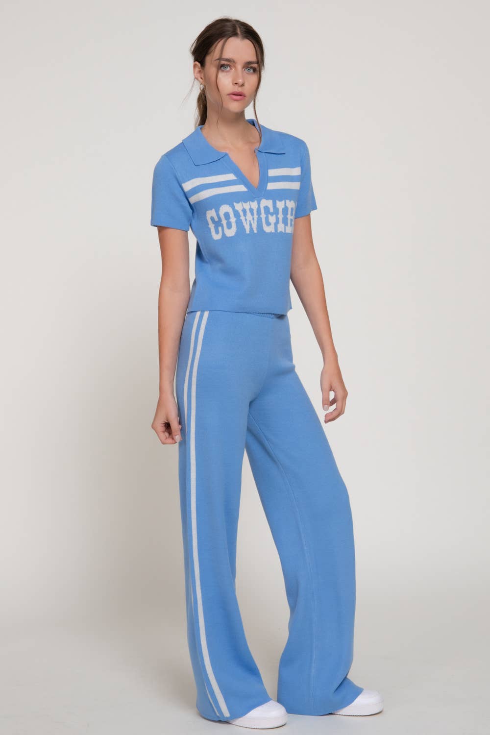 Straight Leg Knit Pants with Contrasting Side Stripes