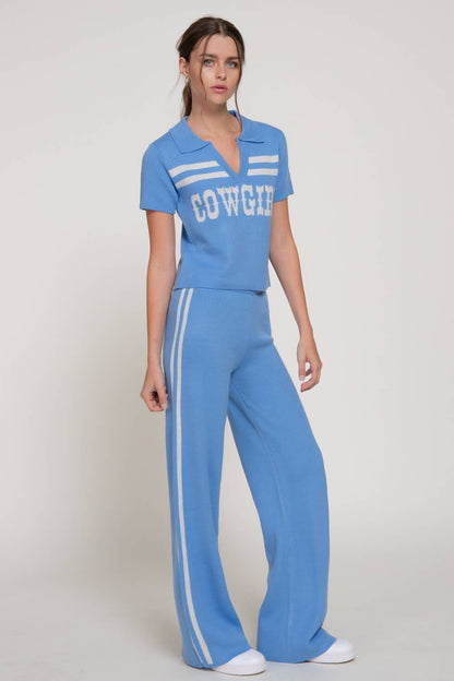 Straight Leg Knit Pants with Contrasting Side Stripes