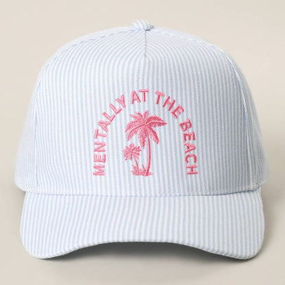 MENTALLY AT THE BEACH Embroidered Seersucker Trucker Hat