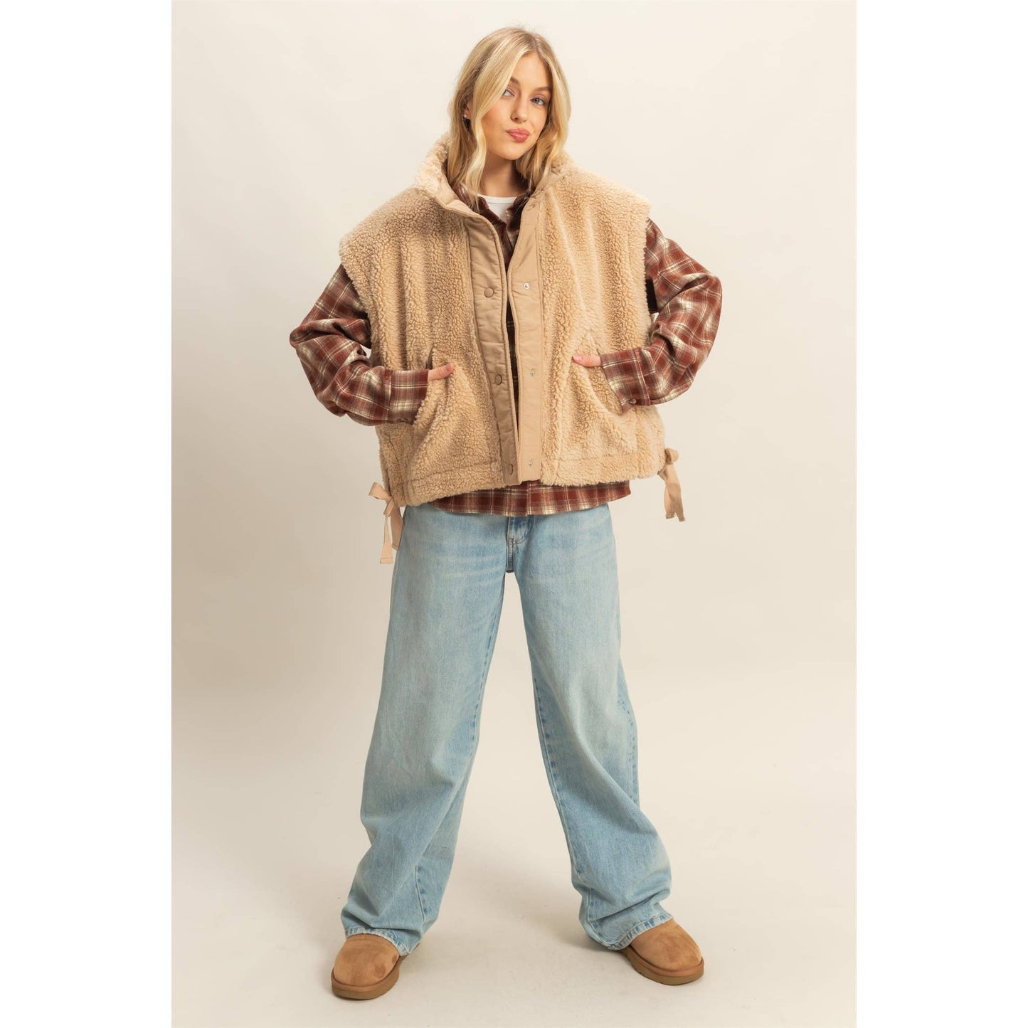Cozy Mock Neck Sherpa Vest Jacket