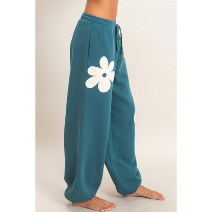 Floral Applique Drawstring Jogger Pants