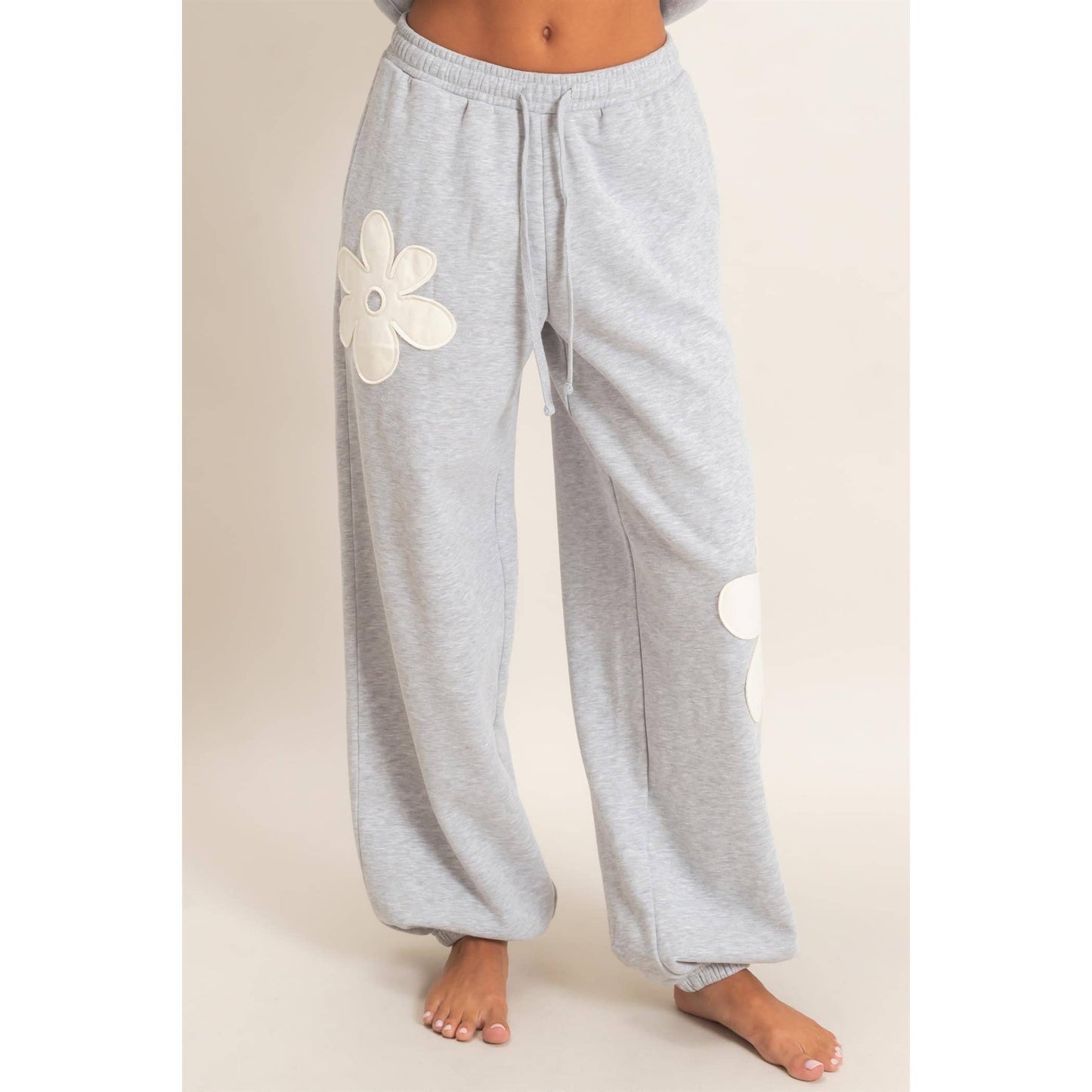 Floral Applique Drawstring Jogger Pants