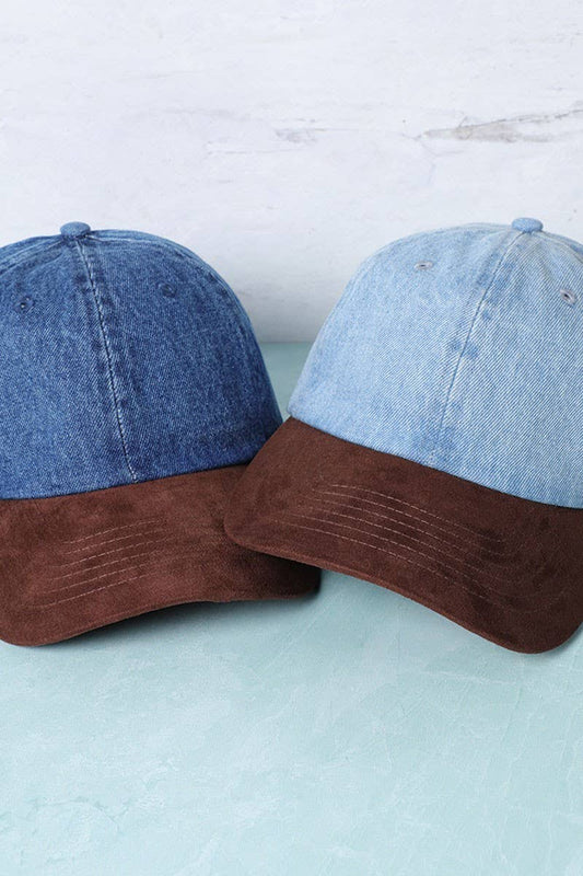 Brown Suede Visor Denim Baseball Cap Hat