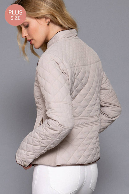 [PLUS SIZE] Suede Piping Detail Rib Quilted Padding Jacket