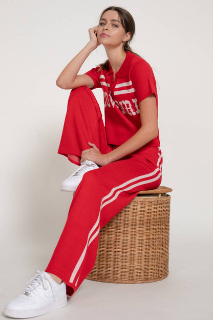 Straight Leg Knit Pants with Contrasting Side Stripes