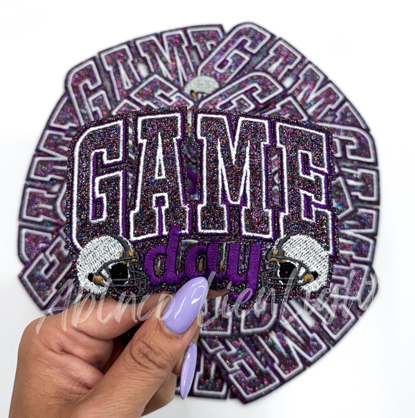 Purple game day football helmet patch iron on